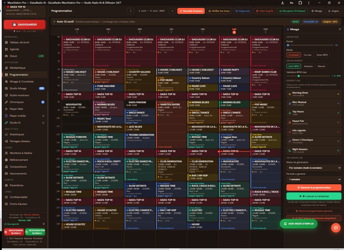La grille de programmation de WaveStation, sept jours remplis