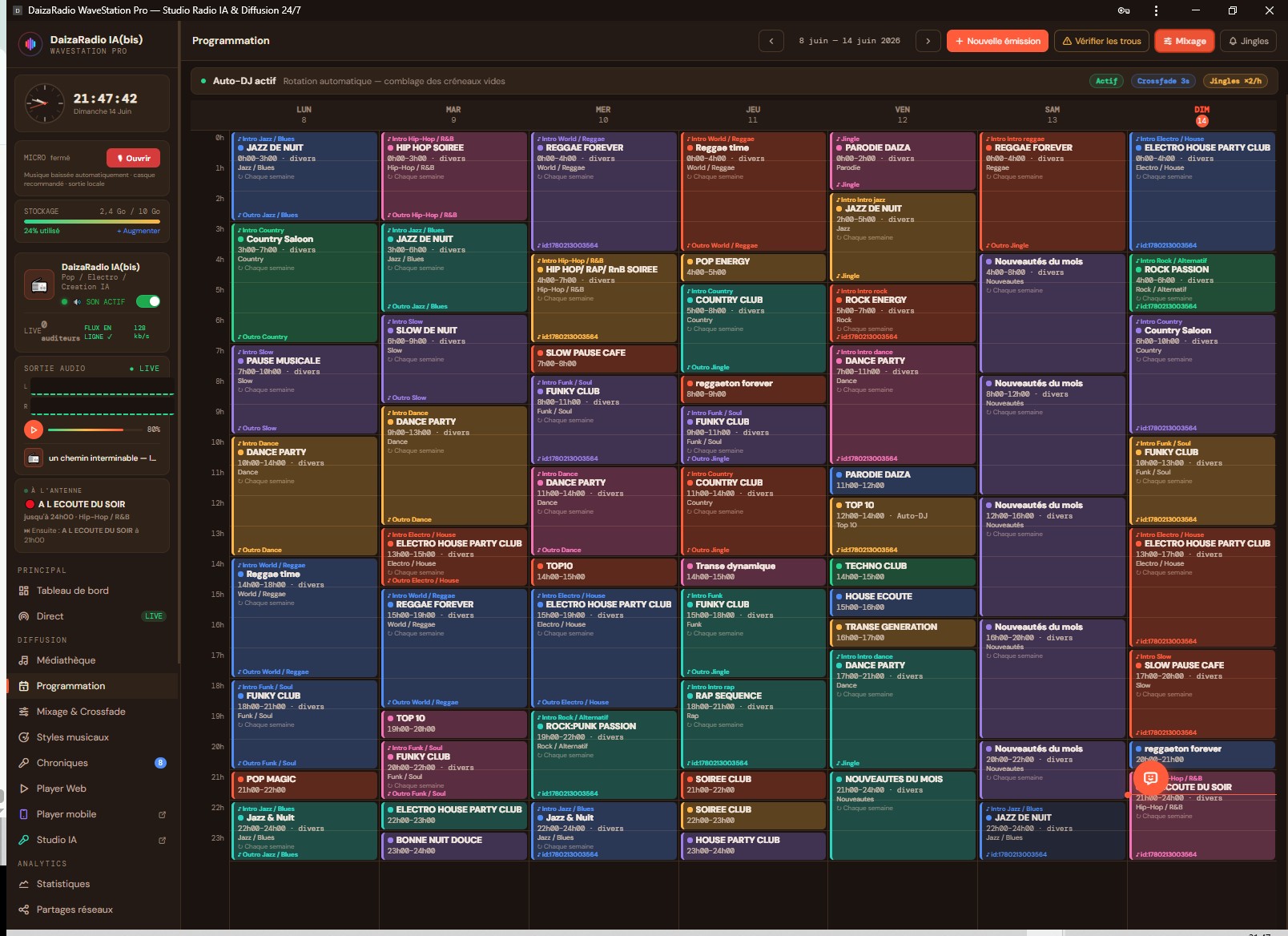 WaveStation Pro — régie de programmation et diffusion radio 24/7